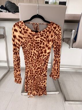 Princess Polly Brown Leopard Backless Long Sleeve Bodycon Dress